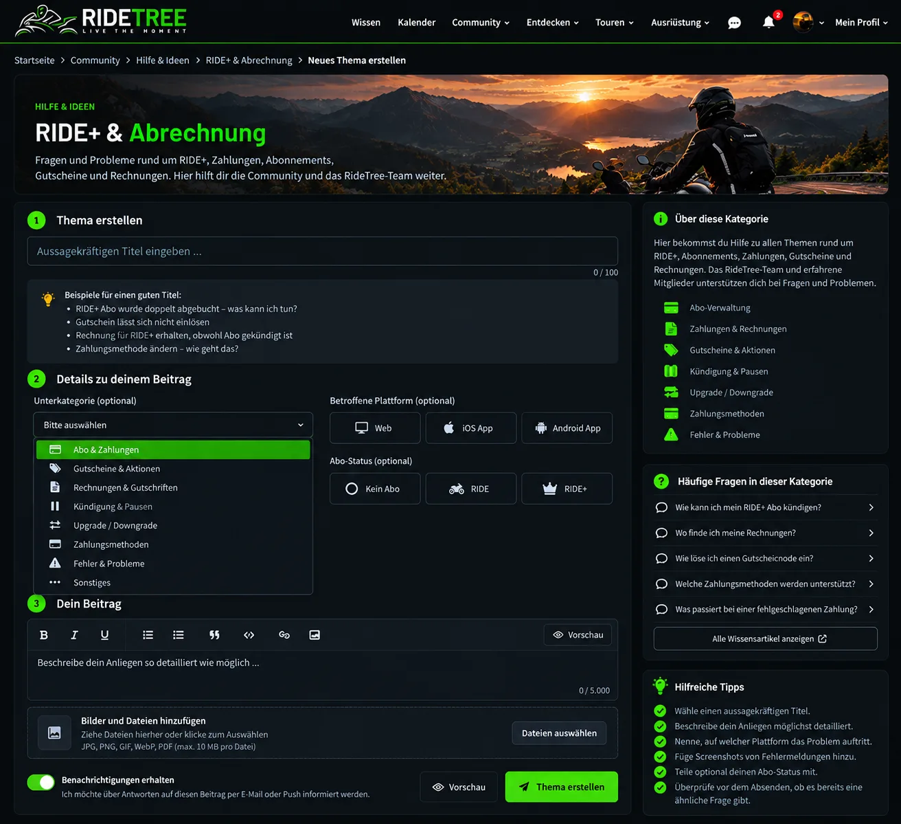 RIDE+ Community Thema erstellen.webp