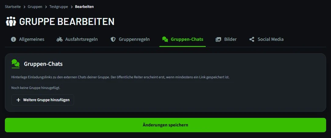 Reiter Gruppen-Chats mit Schaltfläche zum Hinzufügen eines externen Chats