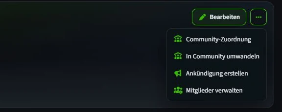 Menü Weitere Aktionen mit Eintrag Mitglieder verwalten auf einem Gruppenprofil